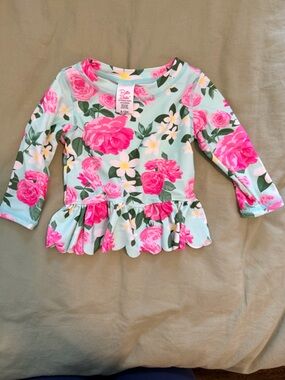 Ruffle Butts Pink Floral Swimsuit with Mint Base